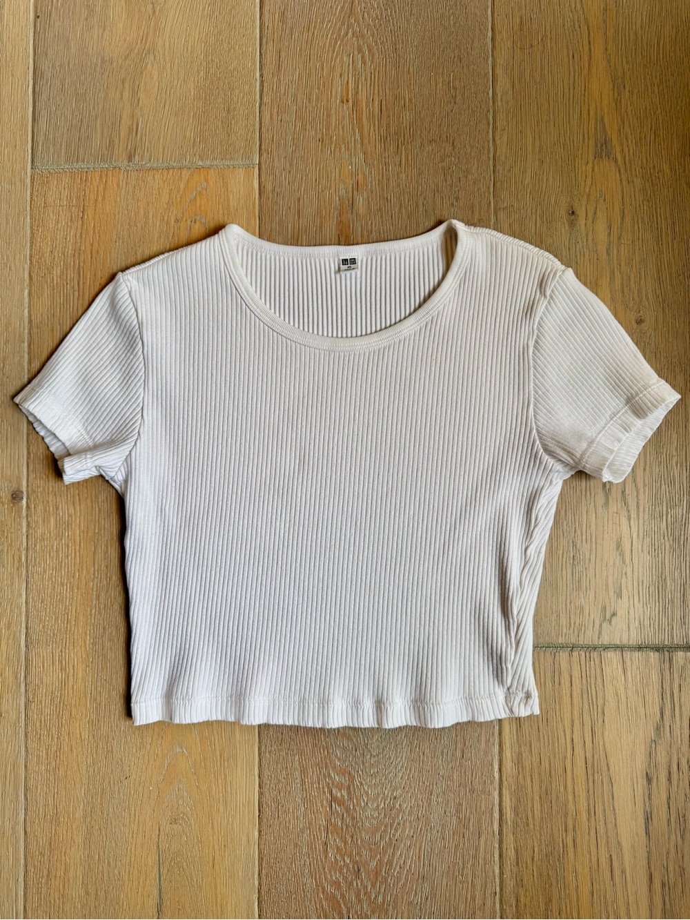 Uniqlo Women’s Crew Neck Cropped Ribbed Short Sleeve T-Shirt Top Stretch Size XS